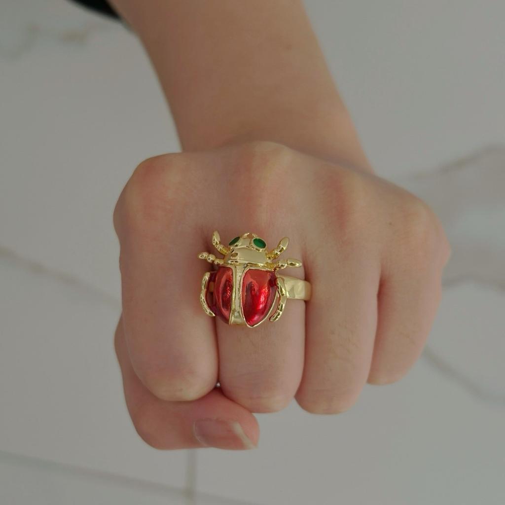 Xiaoxiangfeng Design Sense Bee Beetle Light Luxury Ring Ring Niche Insect Ring Opening Retro