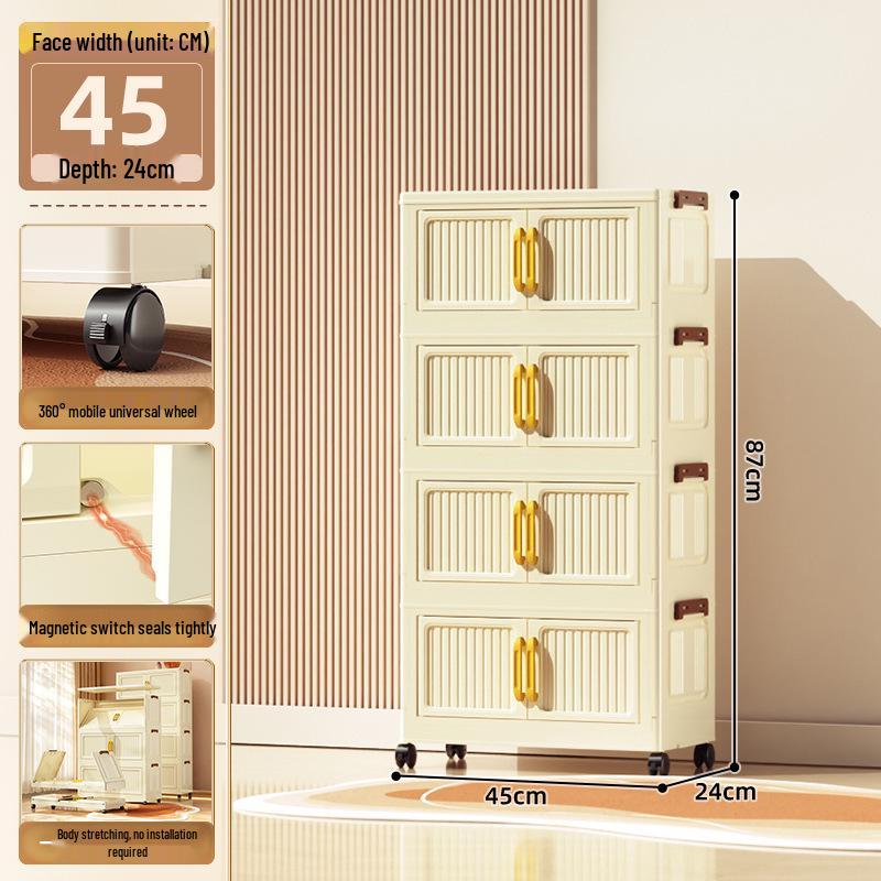 40-60cm Wide Transparent Foldable Double Door Floor Storage Cabinet with Multiple Layers