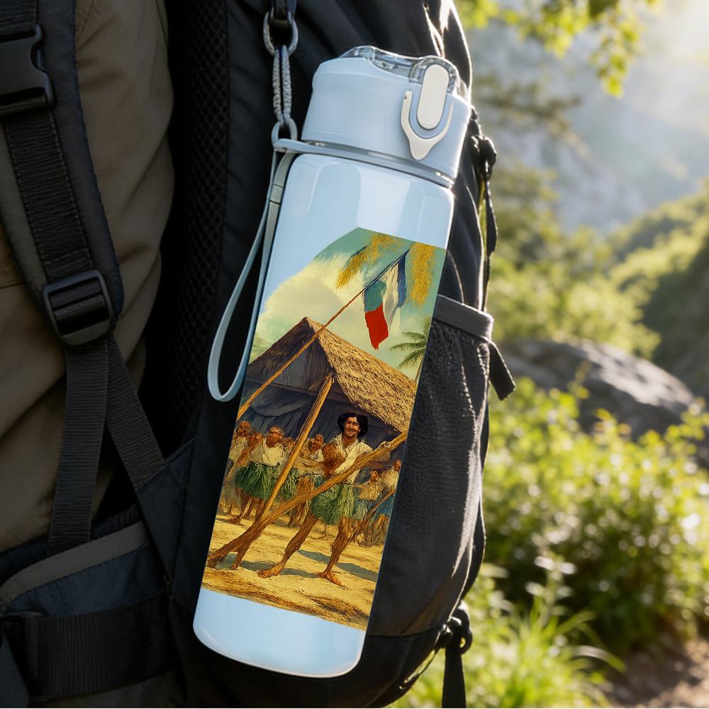 1PC Tropical Beach Hut Landscape 750ml Color Plastic Sports Water Bottle Leakproof Flip Straw Lid For Sports Office Home Use
