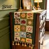 Retro Jacquard Tablecloth for Coffee Table Vintage Floral Runner Decorative Scarf with Tassels Washable Dust Proof Protective Mat Cover Cloth Table,