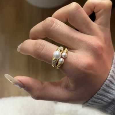 Design retro francez de nișă Inel de lux ușor, la modă, stil simplu, mediu antic, perle răsucite, inel pentru femei