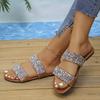 Women'S Wide Width Fashion Flat Sandals - Summer Beach Shoes with Sparkling Rhinestone Accents, Non-Slip Rubber Sole, Comfortable Open-Toe Design