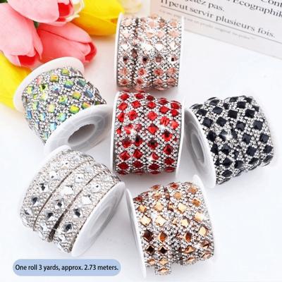 3 Yards Self Adhesive Square Rhinestone Flexible Sparkling Rhinestone Strip DIY Decoration Shiny Rhinestone Sticker Bag Decor