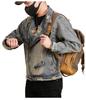 Men's Plus Size Retro Denim Jacket with Turn-Down Collar and Multi-Pockets for Spring