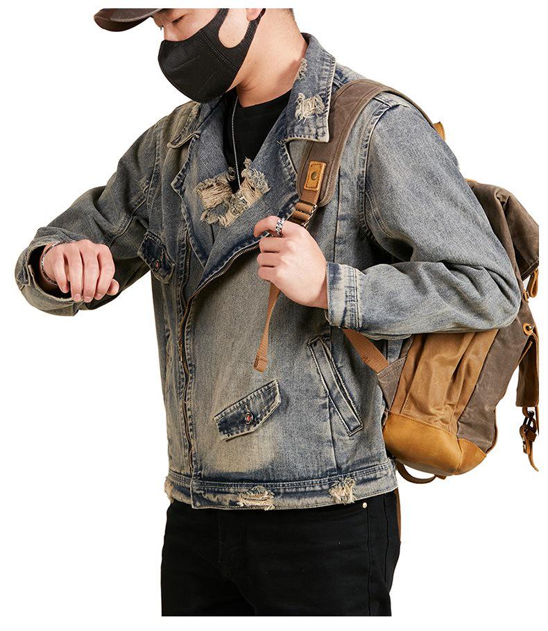 Men's Plus Size Retro Denim Jacket with Turn-Down Collar and Multi-Pockets for Spring