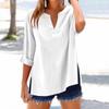 Women's Fashion Loose Standing Collar Button Split Cotton Linen Seven Sleeve T-Shirt Top