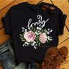 Fashion Women T Shirt Flower Printed T Shirt Casual Black Tops 90s Ladies Girl Tee Shirt Female Harajuku Graphic T -Shirt