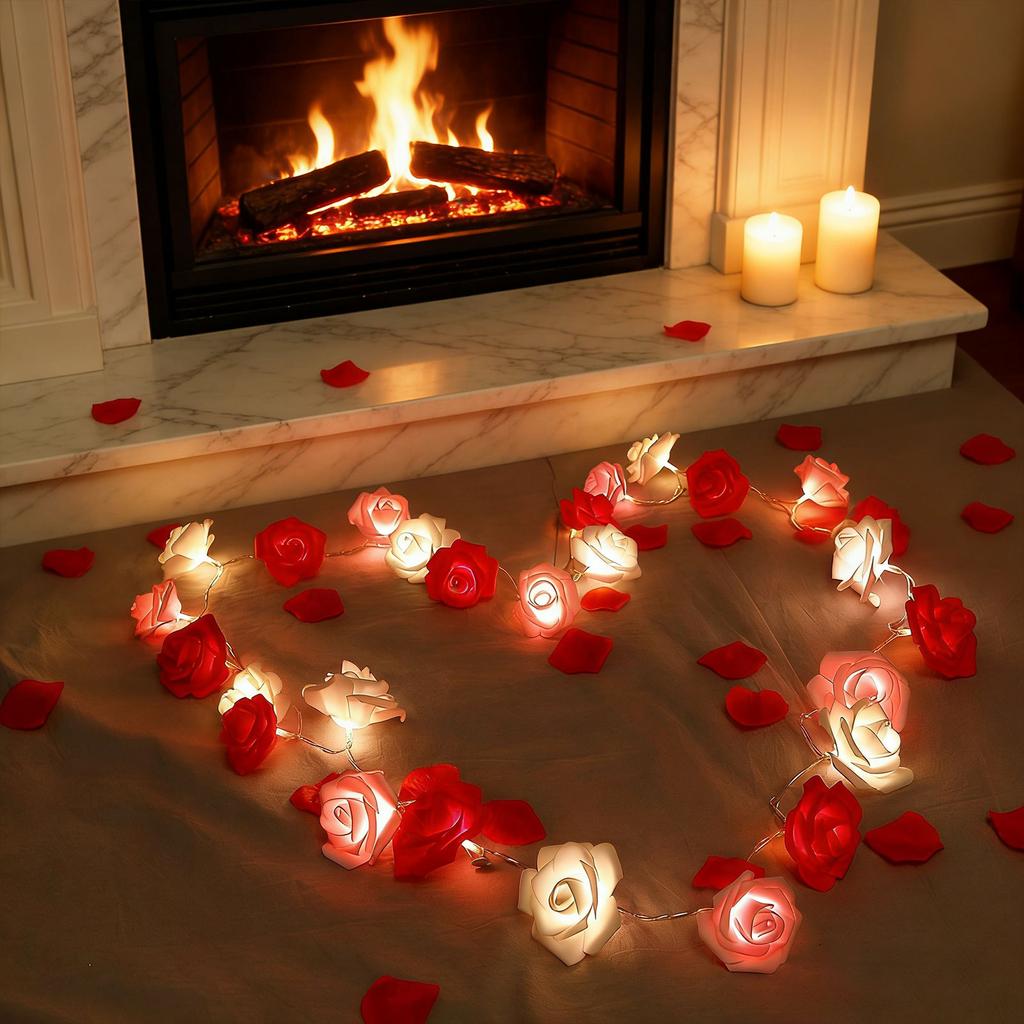 520 LED Rose String Lights, Simulated Foam Flowers, Valentine's Day Wedding Decoration