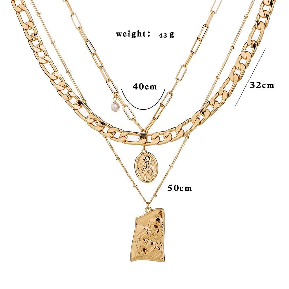 [Deelfel] Women's Necklace, Pearl, Gold (18k), Figaro Chain, Christ, Jesus, Buddha Statue, Amulet, Triple Chain Necklace, Main Deity Pendant, Purifica