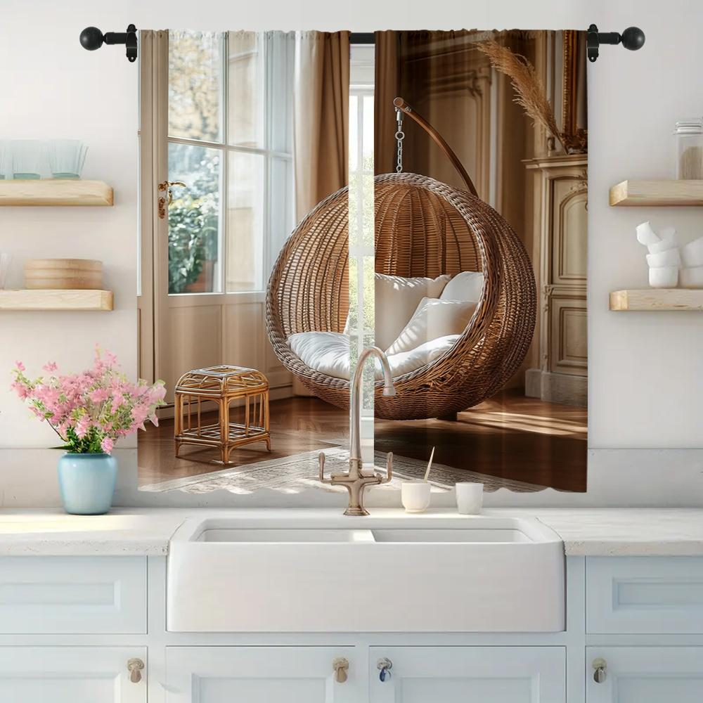 2pc,  Window Drapes Basket 100% Polyester,Without Electricity Wall Decor for Indoor Use