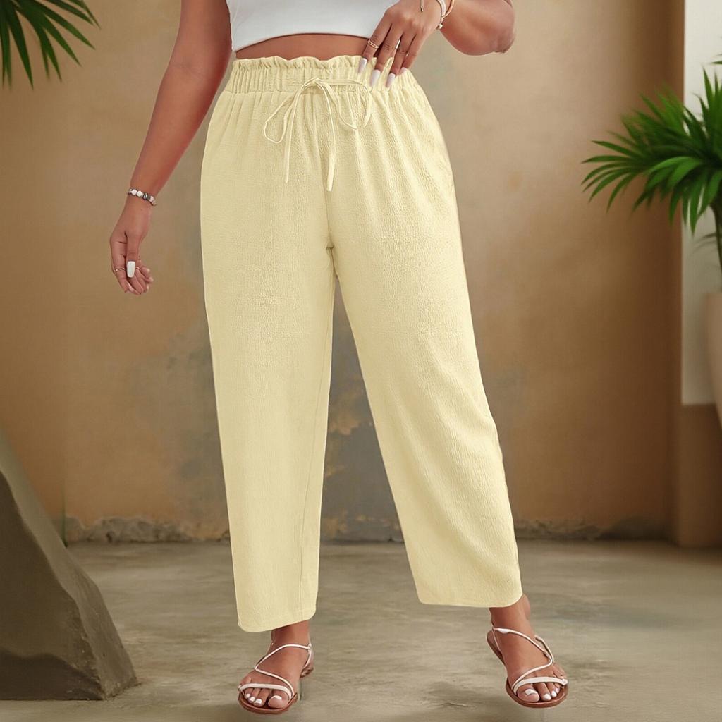 Pantaloni da Donna a Gamba Larga con Elastico in Vita e Coulisse, Vestibilità Larga, Leggeri, Casual, con Tasche per l'Uso Quotidiano