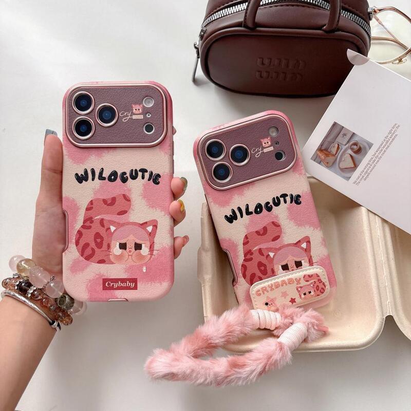 Pink Leopard Print Crying Doll Phone Case IPhone 17 Pro Max 16 15 14 With Kickstand Or Lanyard TPU Soft Cover
