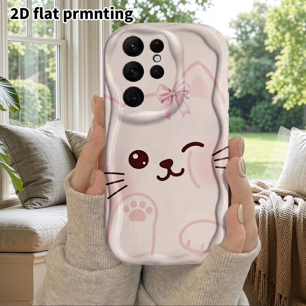 Phone Case: 2D Flat Samsung Galaxy A34 A35 M05 M06 S20 S22 S21 FE Plus 5G Protective Case, Couples Style, Winking Kitten, Christmas and Halloween Gift