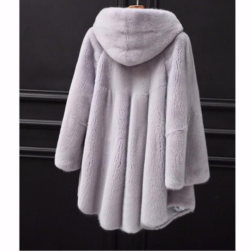 New imitation mink imitation fur coat imitation mink coat women's medium and long hooded waist pendulum imitation fur