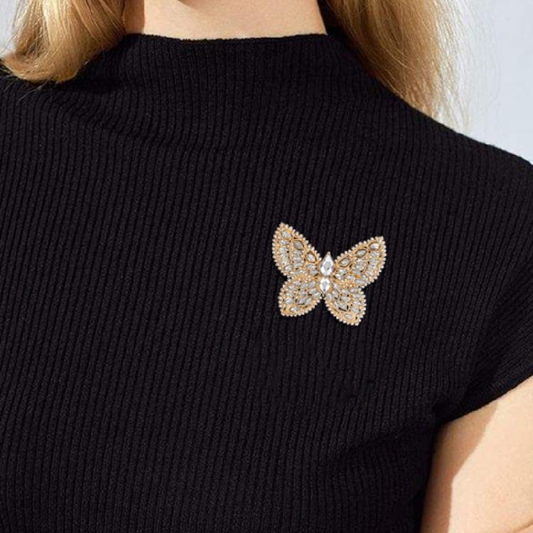 Elegant Crystal Butterfly Accessory Brooch Zinc Alloy Construction Stylish Design For Weddings And Business Meetings