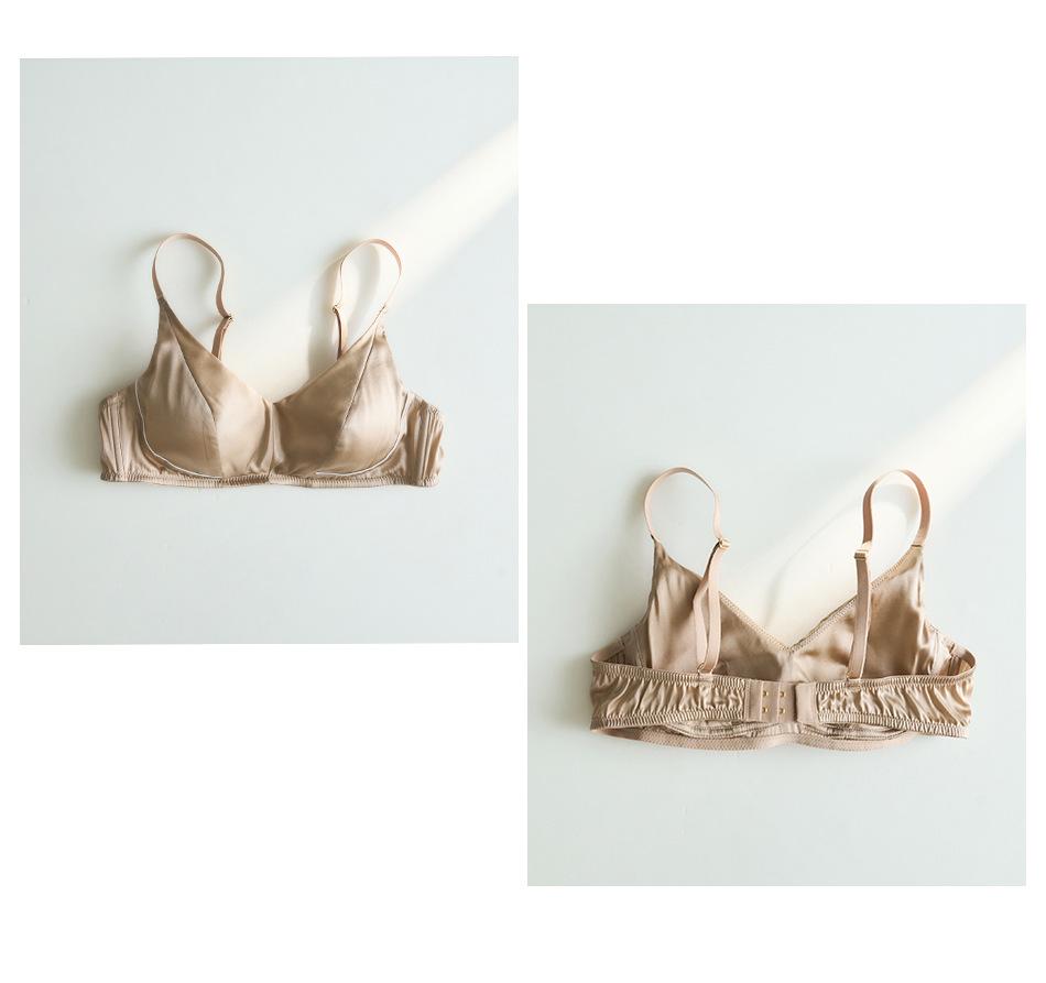 26-Year Silk Triangle Cup Bra: Women s Wireless French Sexy Deep V Satin Silkworm Silk Bra Large