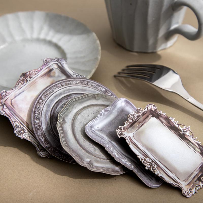 Retro Kreatives Journal & DIY Landschaftsaufkleber: Design für ein antikes Speiseteller-Set