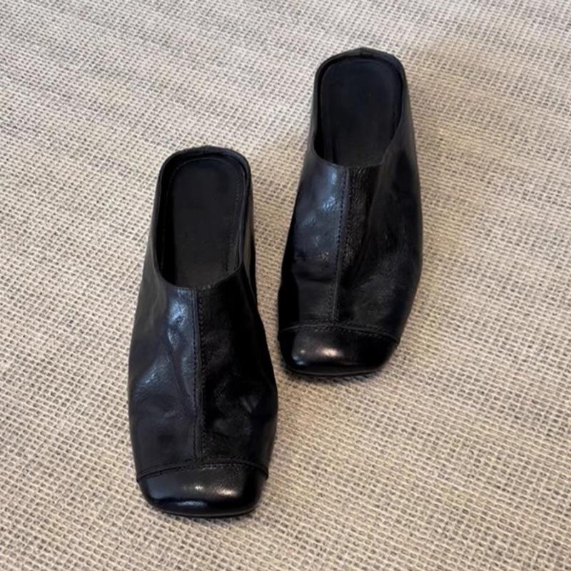 New Sandals Genuine Leather Luxurious High-end Women Shoes Elegant Lightweight French Slippers Lazy Retro Outside Birkent Shoes