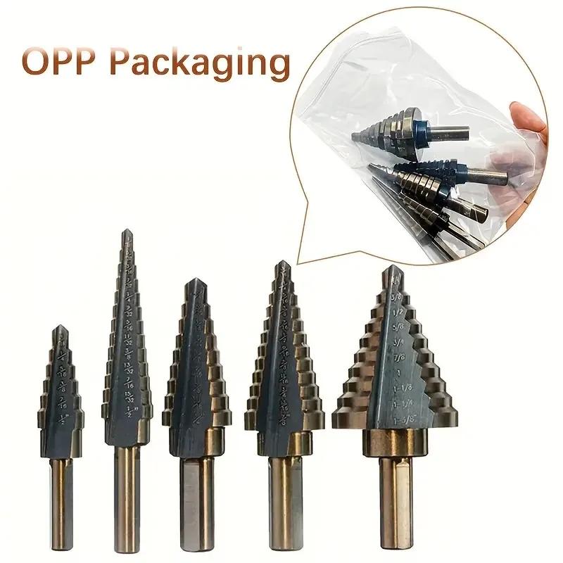 Carbon Steel Black Fillister Head Step Drill Bit Set, HSS Cobalt Titanium Conical Cone, Multiple Hole 50 Sizes 5pcs