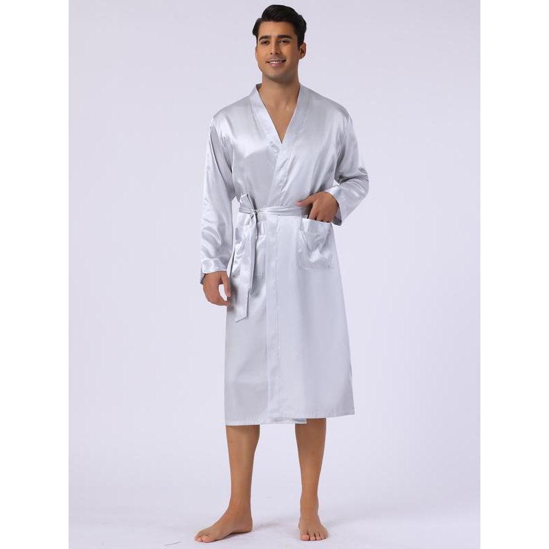 Men's Long Sleeve Satin Robe Homewear T1016