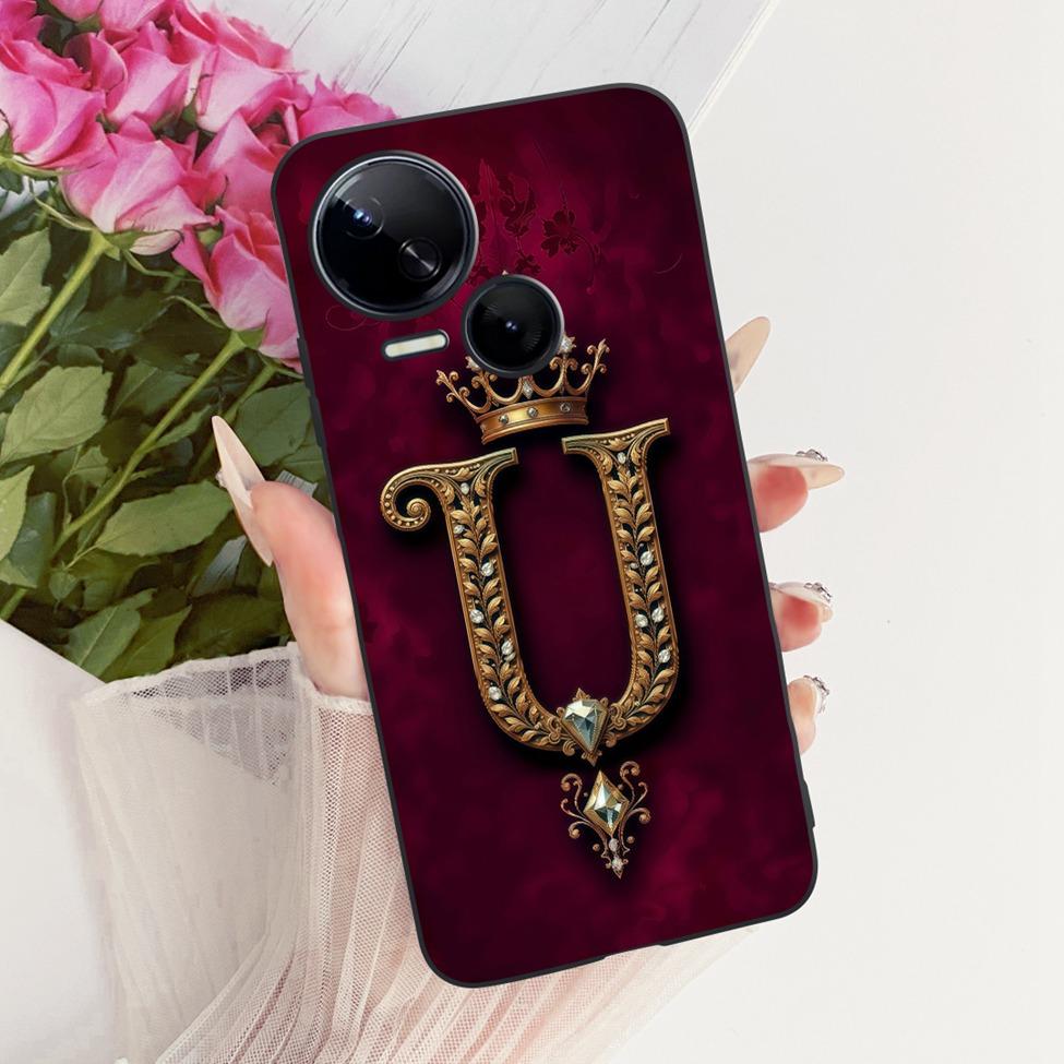 For Tecno Spark 10 5G Case KI8 Silicone Luxury A-Z Letters Crown 2D Flat Pattern Soft Casing For Techno Spark 10 5G K18 Cover