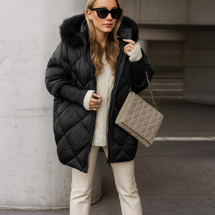 Winter Coats For Women Hooded Down Jacket Fleece Lined With Zip Pockets