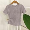 Honey J YeTi BoaT Neck Wave PleaTed ShorT Sleeve T shirT 3color
