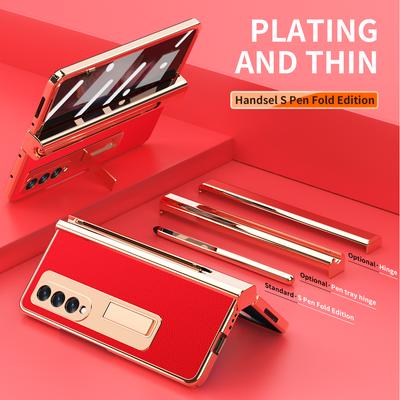 Full Protection Plating Leather Bag Case For Samsung Galaxy Z Fold 4 3 Fold4 Fold3 Fold2 Fold 2 5g Pen Holder Protector Film