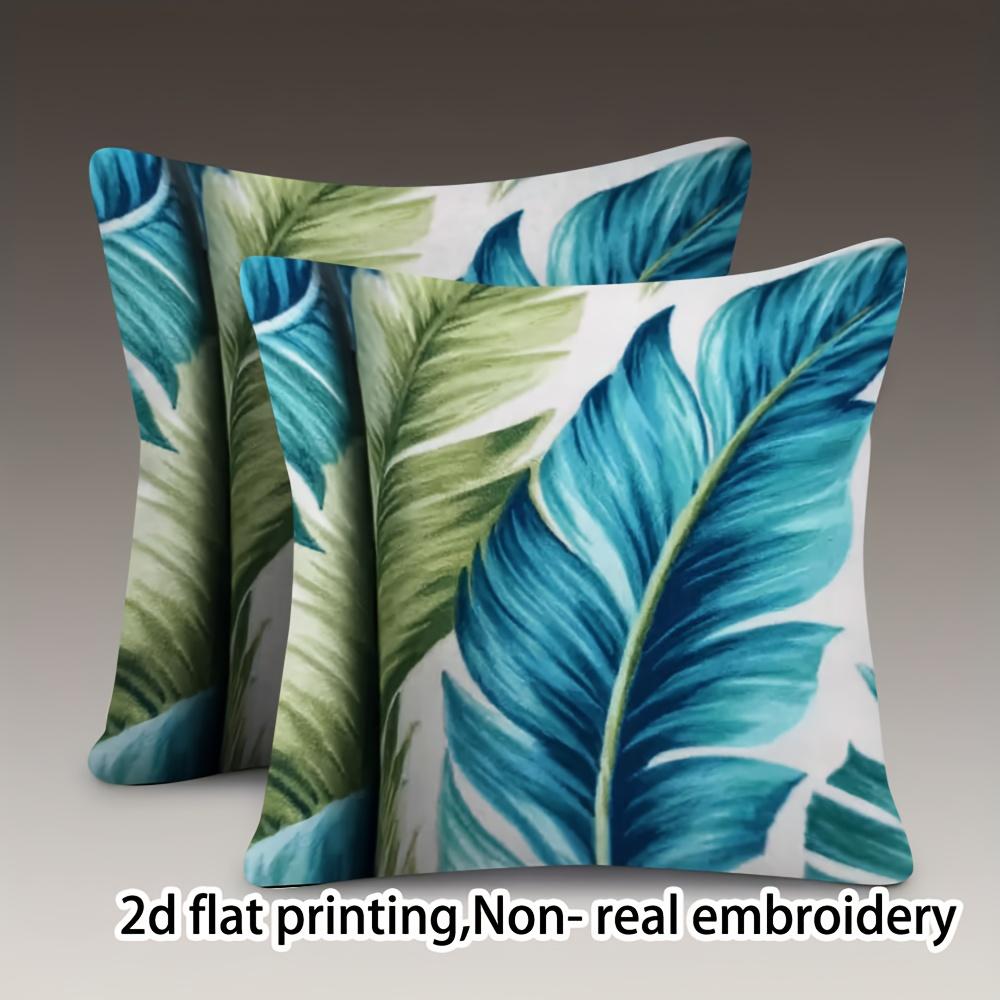 2pcs Tropical Leaf Print Throw Pillow Covers Coastal Zippered,Cushion Covers Ideal for Home Decorations