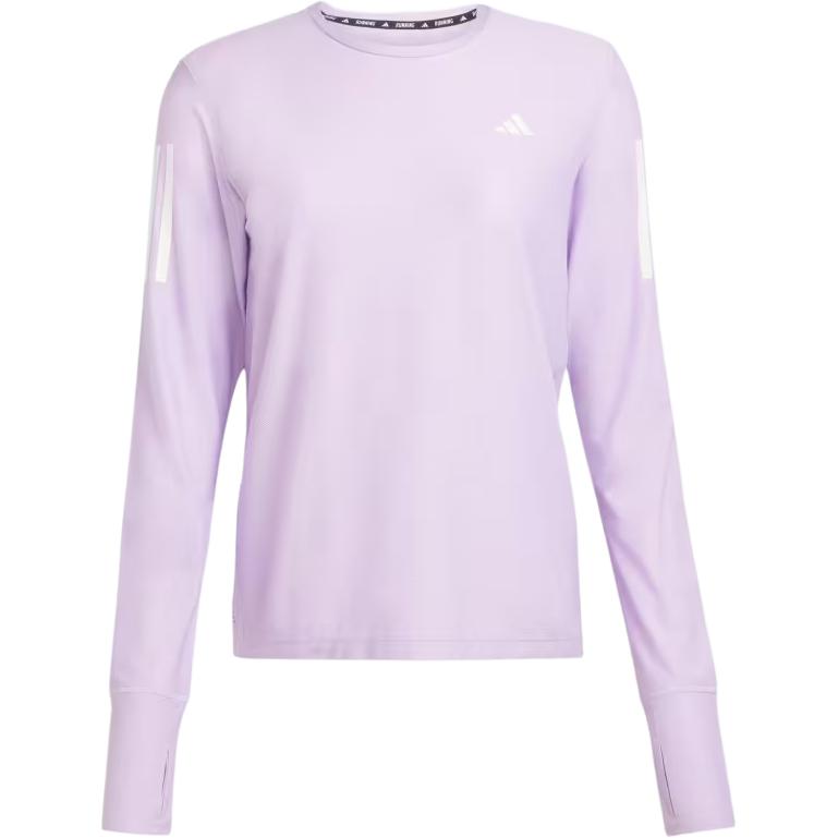 Adidas Striped Round Neck Long Sleeve Pullover T-Shirt Women Tops Pink Plum JW9670