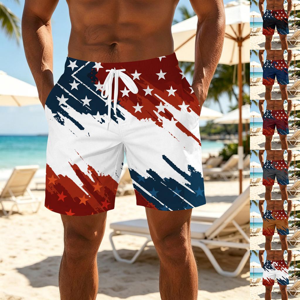 Men's Printed Casual Sports Shorts Drawstring Waist Relaxed Fit Lightweight Breathable Athletic Shorts for Everyday Wear