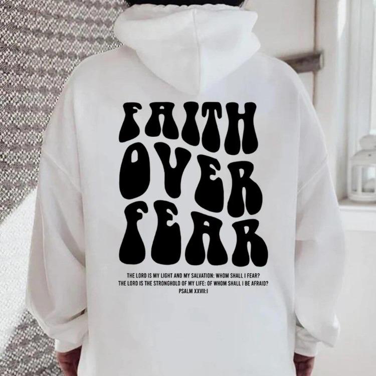 Faith Over Fear Christelijke Hoodie voor Dames Jezus Pullover Religieus Grafisch Sweatshirt Esthetische Top