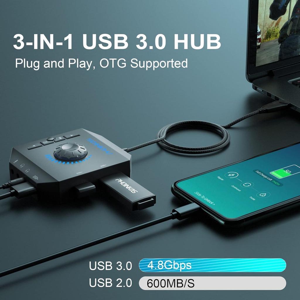 T10 Externe Soundkarte, USB-Audioadapter für PC, Windows, Mac, Linux, Laptops, Desktops, 0,138-Zoll Stereo-Soundkarte und USB-Schnittstelle,