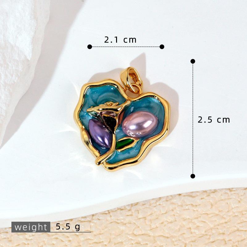Multi Style Flower Charms For Jewelry Making Brass Gold-Plated Oil Drop Pendant Diy Jewelry Material