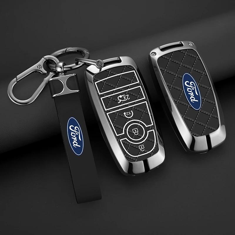 Autoaufkleber Ford Zinklegierung Leder Auto Fernbedienung Schlüsselhülle Abdeckung Fob Schale Für Ford Fusion Mondeo Mustang Edge Expedition EXplorer