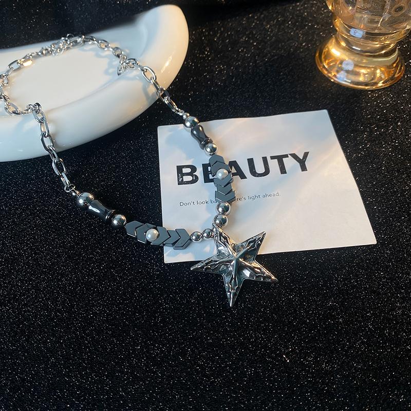 Fashionable Punk Bead Star Pendant Necklace Suitable For Men And Women Retro Creative Ethnic Style Holiday Jewelry Gift