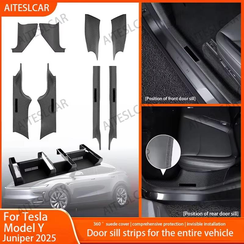 2 4 8Pcs For Tesla Model Y Juniper 2026+ ABS Front Rear Door Sill Protector Threshold Strip Anti-kick Guard Panel Waterproof Pad