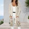 Women Plus Size Long Sleeve Open Front Vintage Wild Meadow Floral Print Long Cardigan