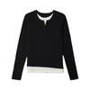 Niche Design Sense Tencel Wool Contrasting Color Fake Two-piece Long-sleeved Shirt Autumn New Thin Bottoming Shirt Women
