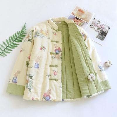 Mom's Vintage Thickened Cotton Jacket Handmade Floral Winter Coat Warm Cotton Padded Outerwear