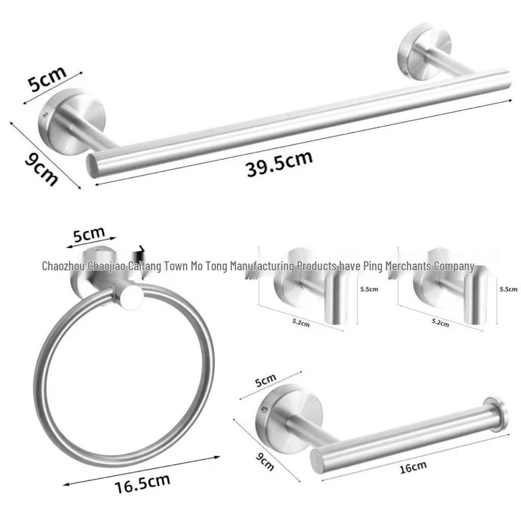 American Style Punch-Free Bathroom Set: Towel Bar, Tissue Holder, Towel Ring, Hooks, Washcloth Rack, Tissue Box.
