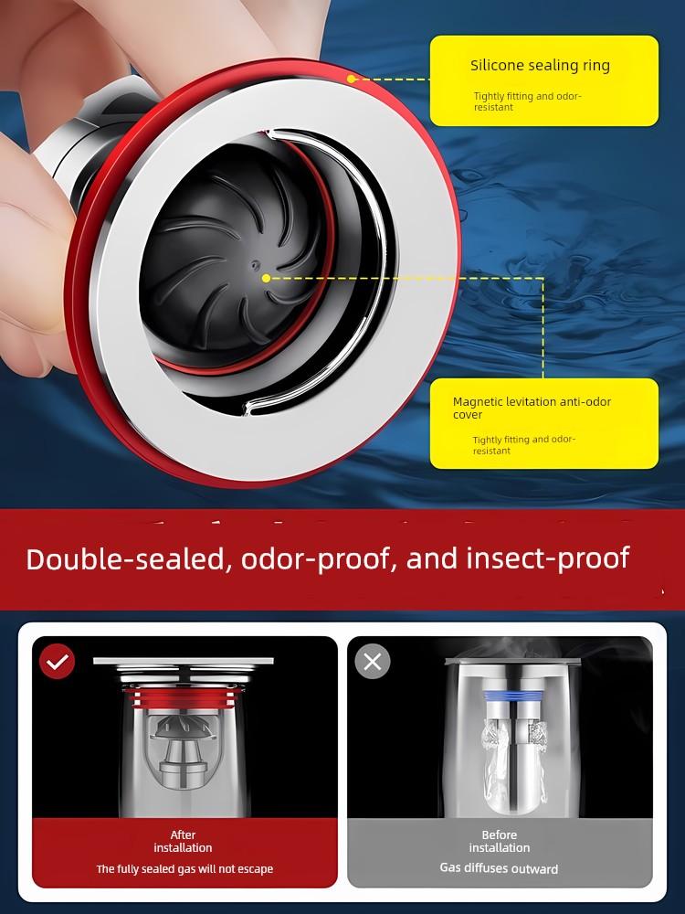 All-Copper Floor Drain Deodorizer for Bathroom, Universal Inner Core for Sewer Pipes, Anti-Odor Device, Sealing Non-Return Valve, Insect Prevention