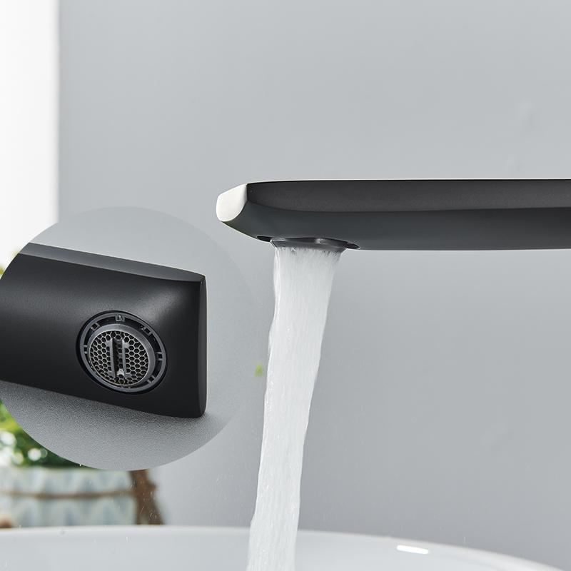 Bathroom Basin Sink Faucet Deck Mounted Square Brass Tall Mixer Single Handle Hot and Cold Water Mixer Tap