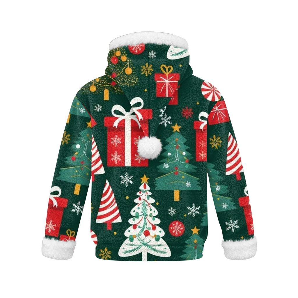 Children's Casual Christmas Tree Print Hooded Top with Large Pet Pocket for Everyday Wear