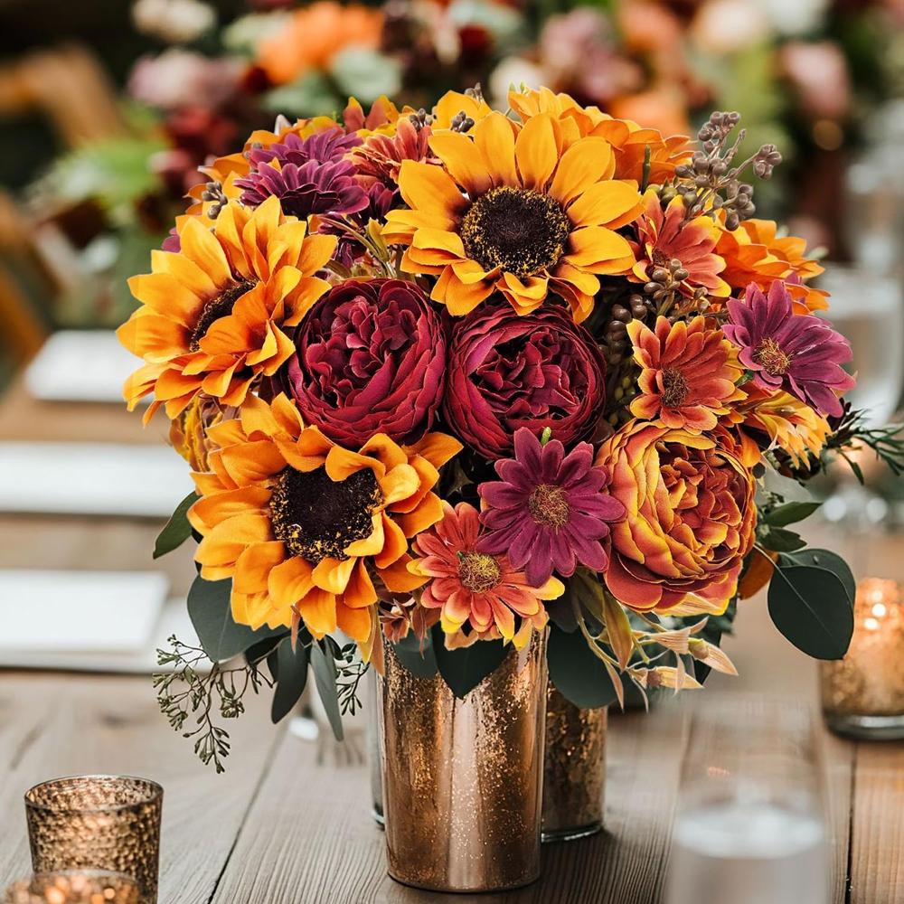 1/4PCS Artificial Flowers Silk Holding Sunflowers Festival Wreath Wedding Bouquets Home Room Arrangement Vases Window Sill Decor