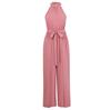 Women Summer Casual Solid Color Sleeveless Halter Jumpsuit Loose High Waist Belt Wide Leg Pants Jumpsuits S-XL