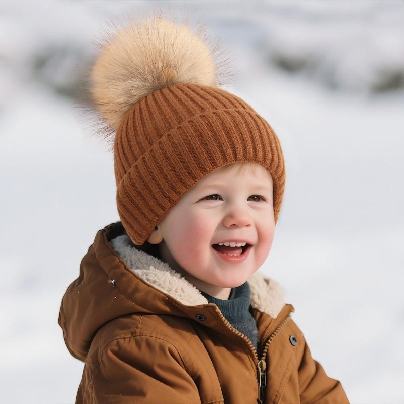 1 Piece Furry Warm Kids Boy Girl Beanie Chic Korean Fashion Crochet Bonnet for Toddler Autumn Winter Thicken Plush Knitted Hat