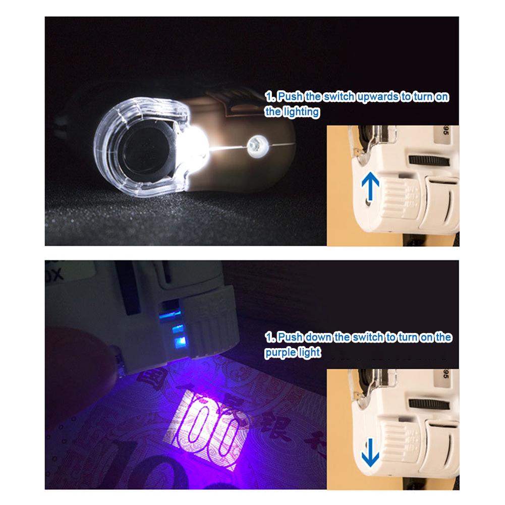 Portable Microscope Jewelry Magnifier With Built-In Led Light Adjustable Focals Length Money Checking Microscope For Stamps Coin