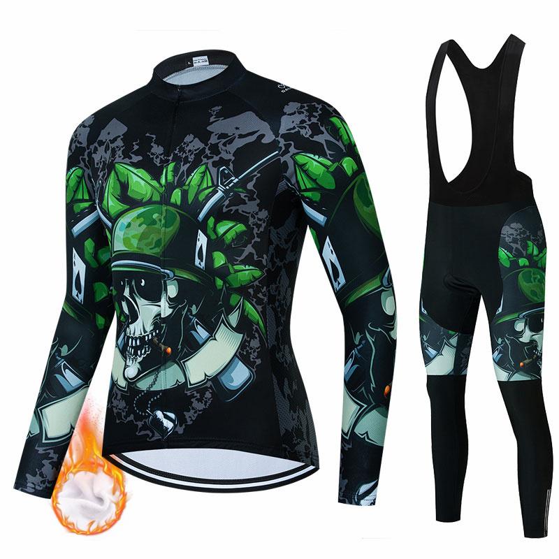 2026 Winter Velvet Warm Skull Pattern Winter Cycling Clothing Thermal Fleece Bicycle Jersey Set MTB Clothes Road Bike Uniforme Ropa Maílllot Ciclismo