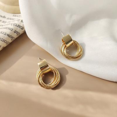 Retro Metal Gold Color Multiple Small Circle Stud Earrings For Women Jewelry